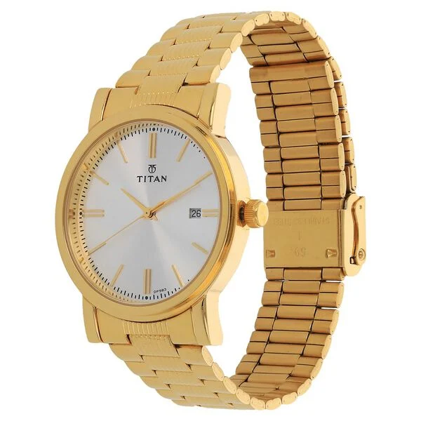 Titan Quartz Analog with Date Silver Dial Golden Stainless Steel Strap Watch For Men - Image 2