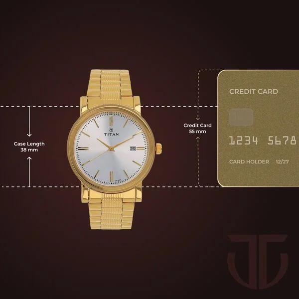 Titan Quartz Analog with Date Silver Dial Golden Stainless Steel Strap Watch For Men - Image 3