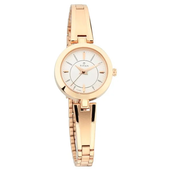 Titan Quartz Analog Silver Dial Rose Gold Metal Strap Watch For Women - Image 2