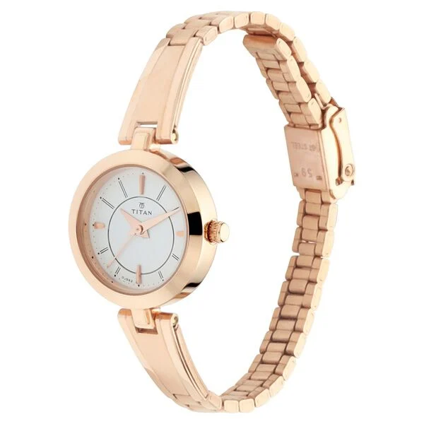 Titan Quartz Analog Silver Dial Rose Gold Metal Strap Watch For Women - Image 3