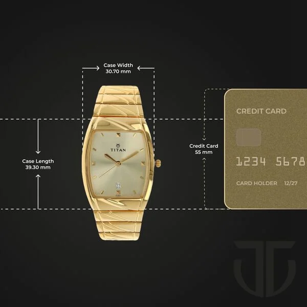 Titan Rectangle Champagne Dial Analog with Date Stainless Steel Strap watch for Men - Image 3