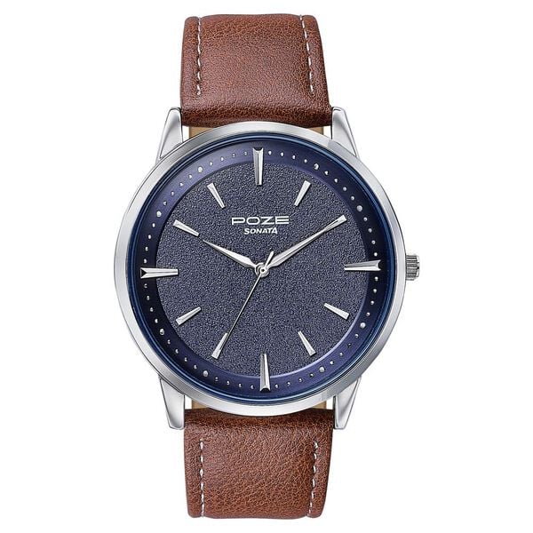 Sonata Poze Quartz Analog Blue Dial Leather Strap Watch For Men - Image 2