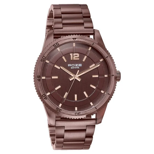 Sonata Poze Quartz Analog Brown Dial Brown Metal Strap Watch For Men - Image 2